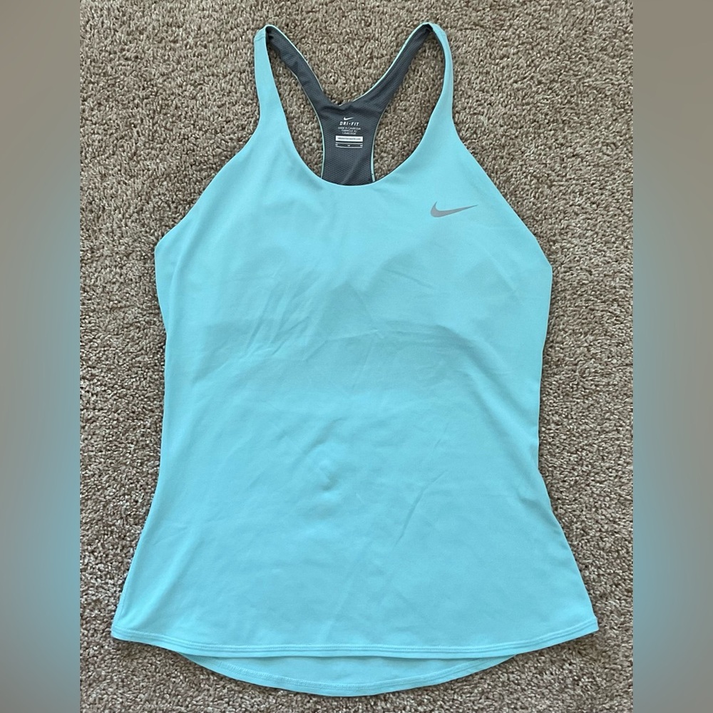 Nike Women’s Dri-Fit Blue Razorback Tank with Open Back + Built-in Bra Size M